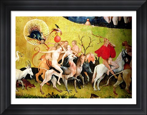 Framed Garden of Earthly Delights: Allegory of Luxury, detail of figures riding fantastical horses Print
