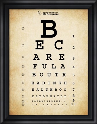 Framed Mark Twain Eye Chart Print