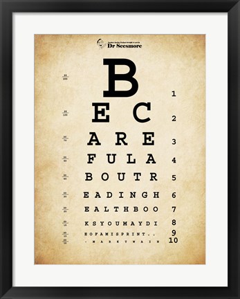 Framed Mark Twain Eye Chart Print