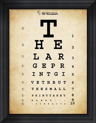 Framed Tom Waits Eye Chart Print