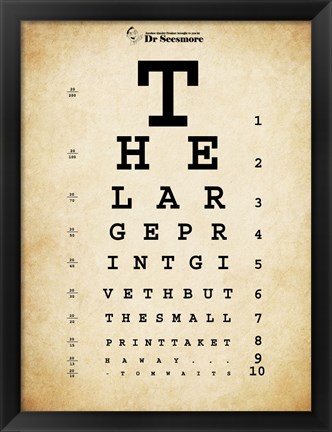 Framed Tom Waits Eye Chart Print