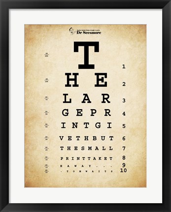 Framed Tom Waits Eye Chart Print