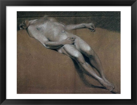 Framed Study of a recumbent male nude Print