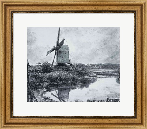 Framed mill on the banks of the River Stour Print