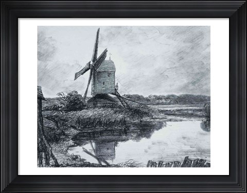 Framed mill on the banks of the River Stour Print