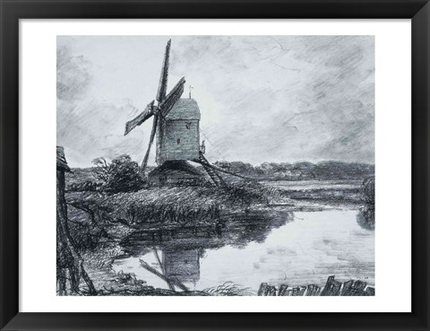 Framed mill on the banks of the River Stour Print