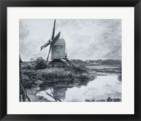 Framed mill on the banks of the River Stour Print