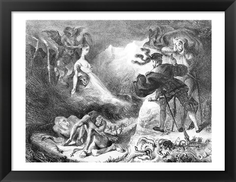 Framed Faust and Mephistopheles at the Witches&#39; Sabbath, from Goethe&#39;s Faust, 1828 Print