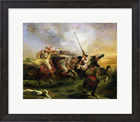 Framed Moroccan horsemen in military action, 1832 Print
