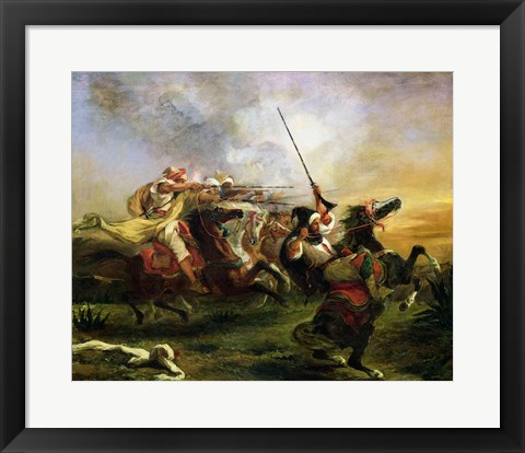 Framed Moroccan horsemen in military action, 1832 Print