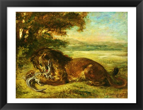 Framed Lion and Alligator, 1863 Print