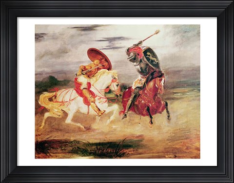 Framed Two Knights Fighting in a Landscape Print