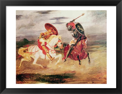 Framed Two Knights Fighting in a Landscape Print