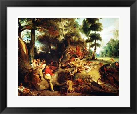 Framed Wild Boar Hunt Print