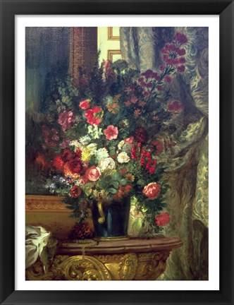 Framed Vase of Flowers on a Console Print