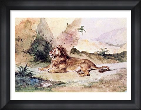 Framed Lion in the Desert, 1834 Print