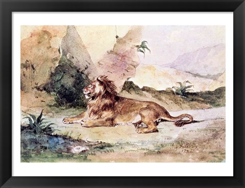 Framed Lion in the Desert, 1834 Print