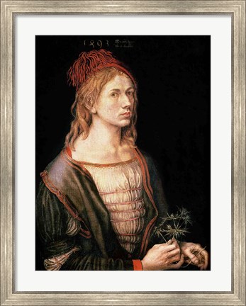 Framed Self Portrait with a Thistle, 1493 Print