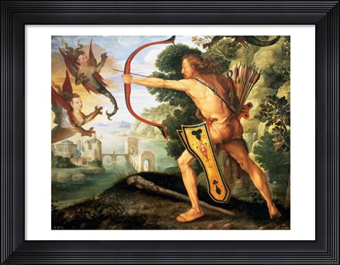 Framed Hercules and the Stymphalian birds, 1600 Print