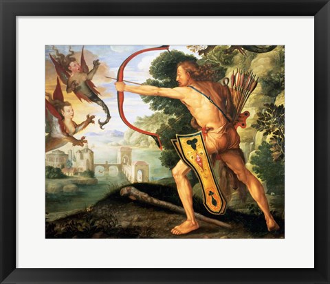 Framed Hercules and the Stymphalian birds, 1600 Print