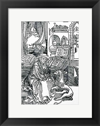 Framed St. Jerome in his study pulling a thorn from a lion&#39;s paw Print