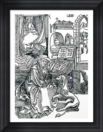 Framed St. Jerome in his study pulling a thorn from a lion&#39;s paw Print