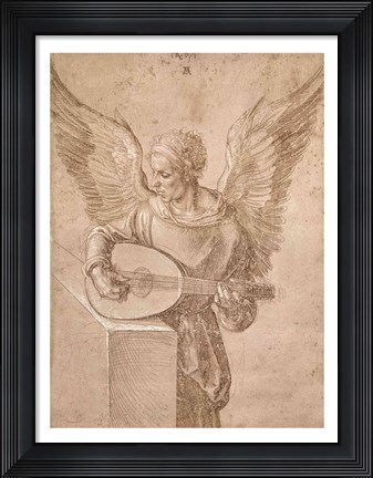 Framed Angel playing a lute, 1491 Print
