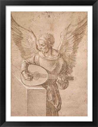 Framed Angel playing a lute, 1491 Print