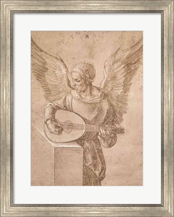 Framed Angel playing a lute, 1491 Print