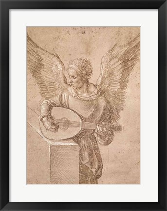 Framed Angel playing a lute, 1491 Print