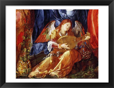 Framed Festival of the Rosary, detail of the angel musician, 1506 Print