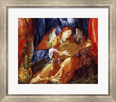 Framed Festival of the Rosary, detail of the angel musician, 1506 Print