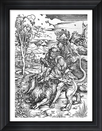 Framed Samson slaying the lion Print