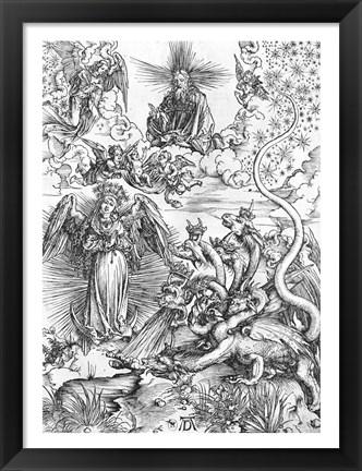 Framed Scene from the Apocalypse, The woman clothed with the sun and the seven-headed dragon Print