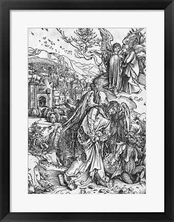 Framed Scene from the Apocalypse, The angel holding the keys of the abyss and a big chain Print