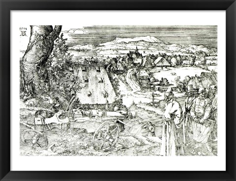 Framed Landscape with Cannon, 1518 Print