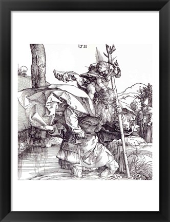 Framed St.Christopher carrying the Infant Christ, 1511 Print