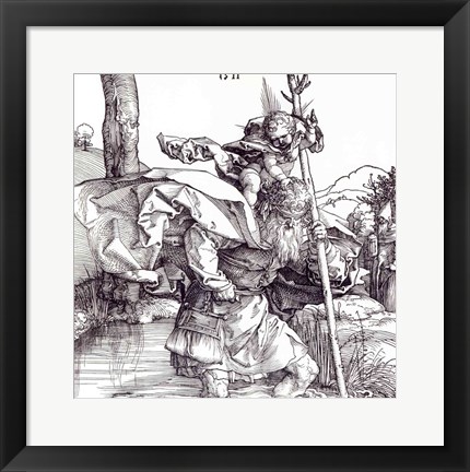 Framed St.Christopher carrying the Infant Christ, 1511 Print