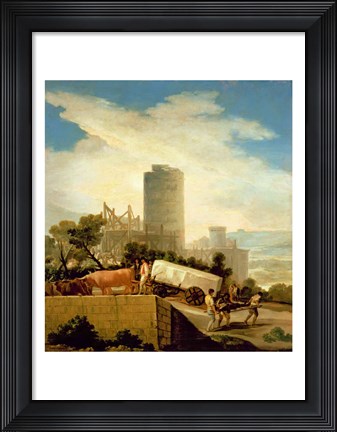 Framed Transporting a Stone Block Print
