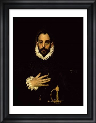 Framed Gentleman with his hand on his ches Print