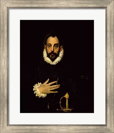 Framed Gentleman with his hand on his ches Print
