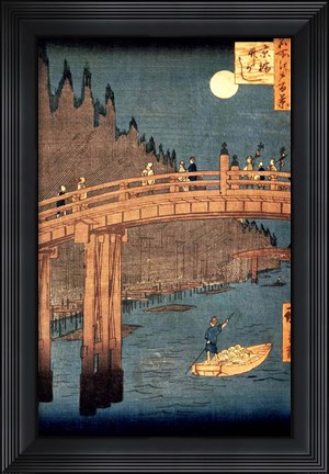 Framed Kyoto Bridge by Moonlight Print
