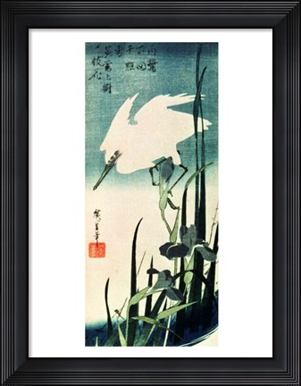Framed White Heron and Iris Print