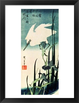 Framed White Heron and Iris Print