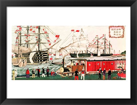 Framed Commodore Perry&#39;s Gift of a Railway to the Japanese in 1853 Print