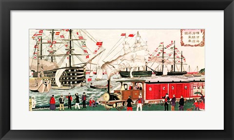 Framed Commodore Perry&#39;s Gift of a Railway to the Japanese in 1853 Print