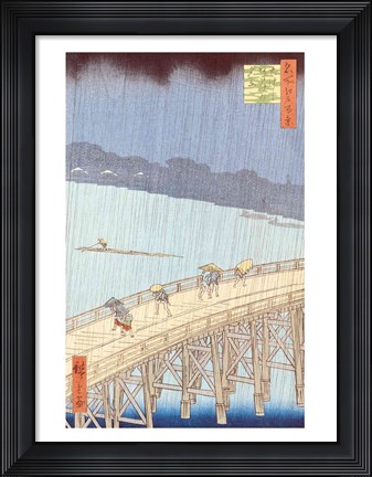 Framed Sudden Shower on Ohashi Bridge Print
