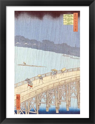 Framed Sudden Shower on Ohashi Bridge Print