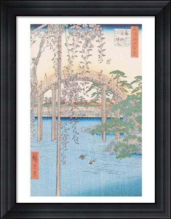 Framed Bridge with Wisteria or Kameido Tenjin Keidai Print