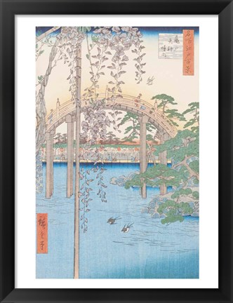 Framed Bridge with Wisteria or Kameido Tenjin Keidai Print